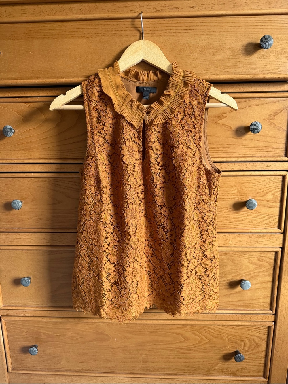 J. Crew Lace Ruffle Neck Womens Top S Rustic Orange Fall Crochet Peasant Boho